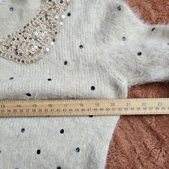 Womens Polka Dot Sequin Collar Fuzzy Knit Sweater Size L Super Soft Glam Cottage - Picture 10 of 11